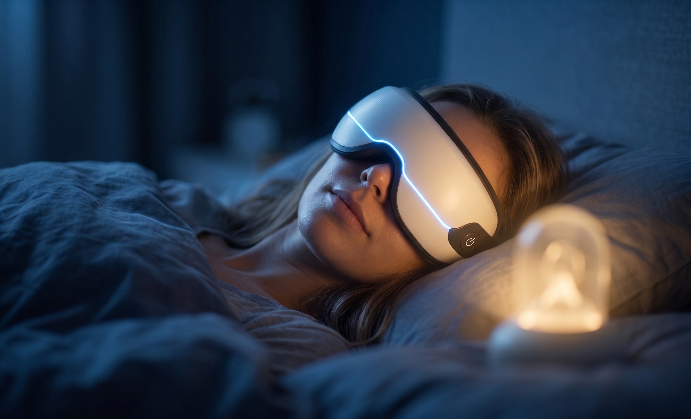Cinematic portrait in a dark room lit by ethereal warm golden light, evoking the Real-X AI companion
